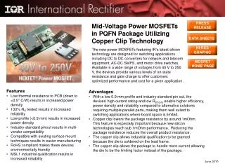 Mid-Voltage Power MOSFETs in PQFN Package Utilizing Copper Clip Technology