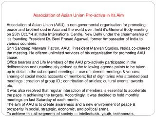 Association of Asian Union Pro-active in Its Aim