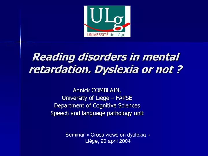 reading disorders in mental retardation dyslexia or not