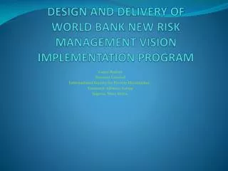 DESIGN AND DELIVERY OF WORLD BANK NEW RISK MANAGEMENT VISION IMPLEMENTATION PROGRAM