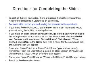 Directions for Completing the Slides