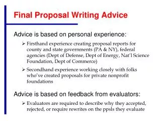 Final Proposal Writing Advice