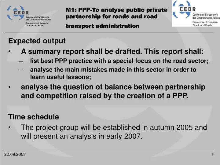 m1 ppp to analyse public private partnership for roads and road transport administration