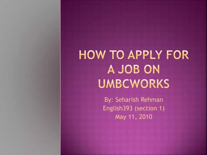 how to apply for a job on umbcworks