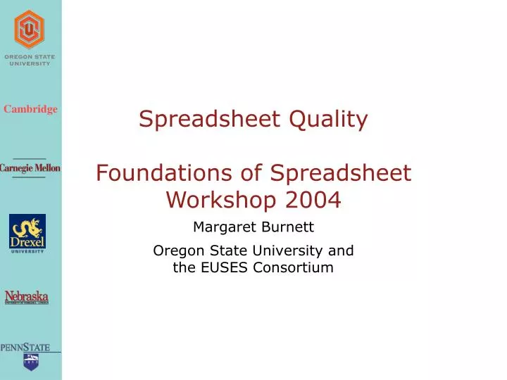 spreadsheet quality foundations of spreadsheet workshop 2004