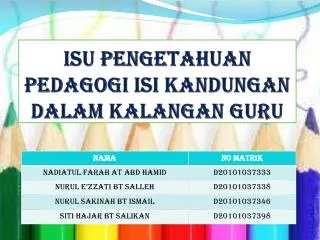 isu pengetahuan pedagogi isi kandungan dalam kalangan guru