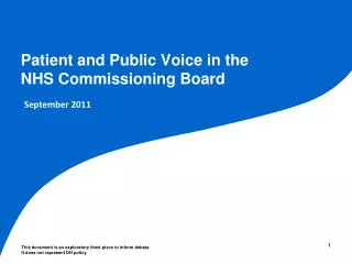 Patient and Public Voice in the NHS Commissioning Board