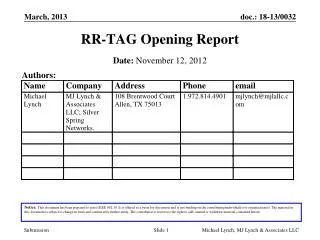 RR-TAG Opening Report