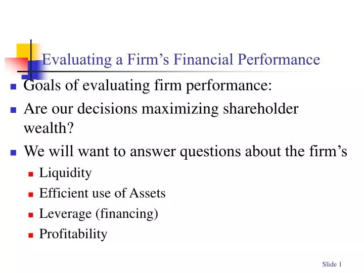 evaluating a firm s financial performance