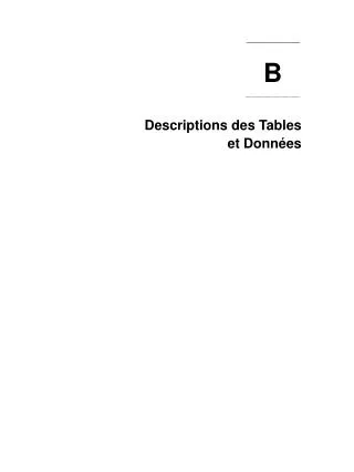 Descriptions des Tables et Données