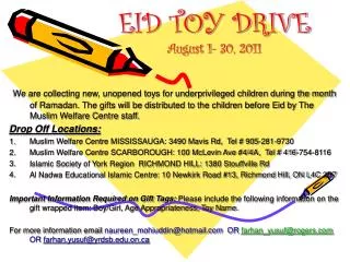 EID TOY DRIVE August 1- 30, 2011