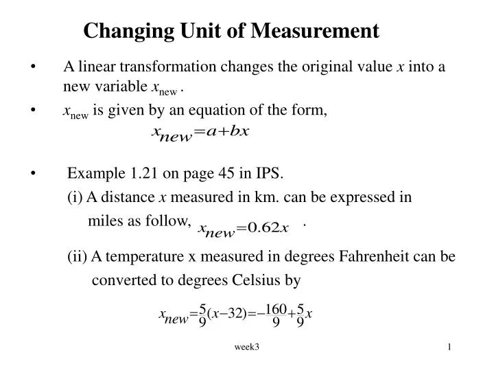 changing unit of measurement
