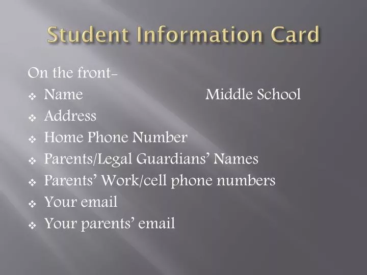 student information card