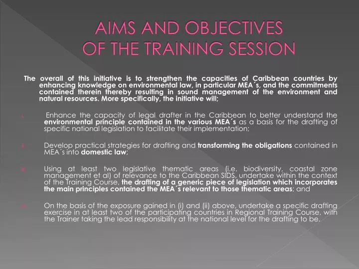 aims and objectives of the training session