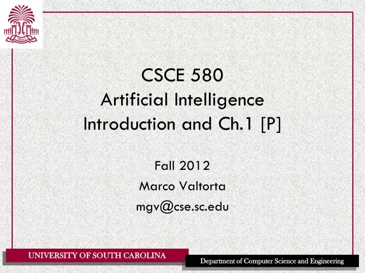 csce 580 artificial intelligence introduction and ch 1 p