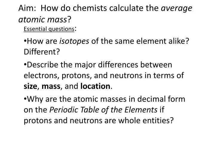 aim how do chemists calculate the average atomic mass