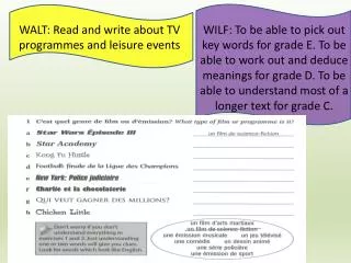 WALT: Read and write about TV programmes and leisure events