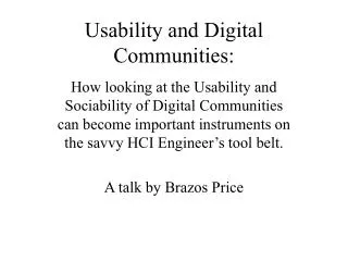 Usability and Digital Communities: