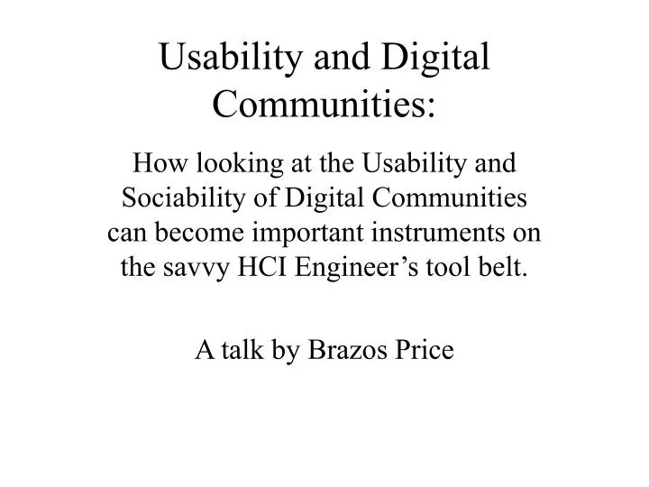 usability and digital communities