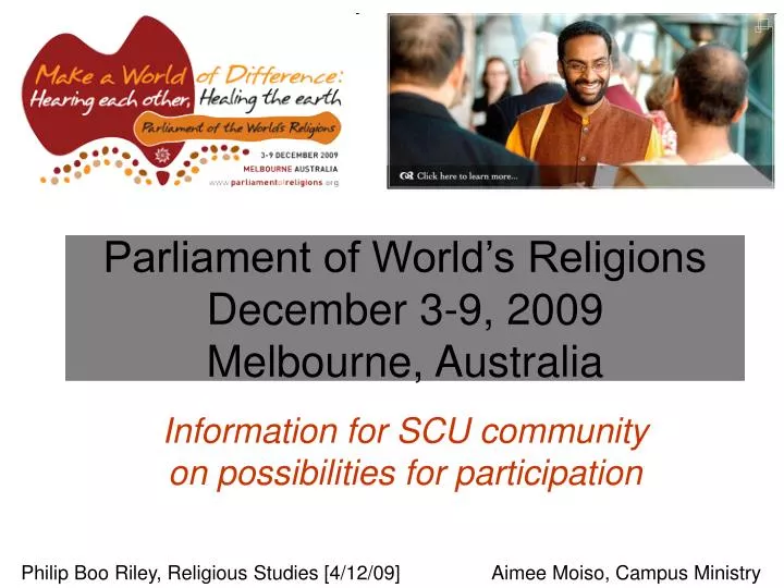 parliament of world s religions december 3 9 2009 melbourne australia
