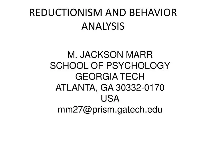 reductionism and behavior analysis
