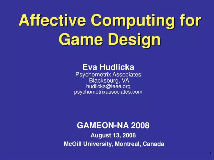 affective computing for game design