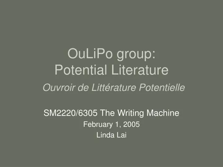 oulipo group potential literature ouvroir de litt rature potentielle