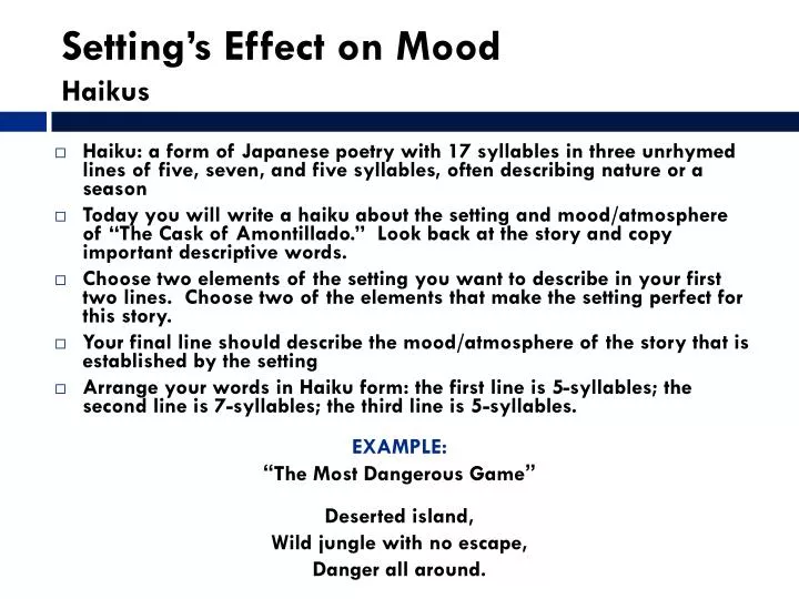 setting s effect on mood haikus