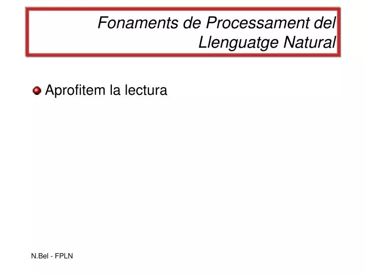 fonaments de processament del llenguatge natural