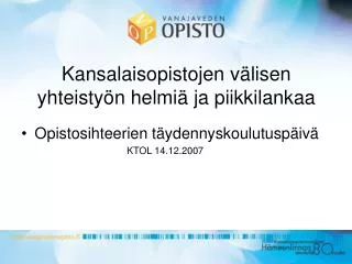 kansalaisopistojen v lisen yhteisty n helmi ja piikkilankaa