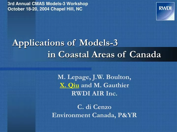 applications of models 3 in coastal areas of canada