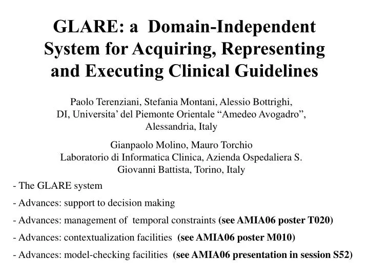 glare a domain independent system for acquiring representing and executing clinical guidelines