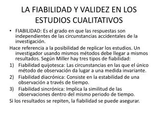 la fiabilidad y validez en los estudios cualitativos