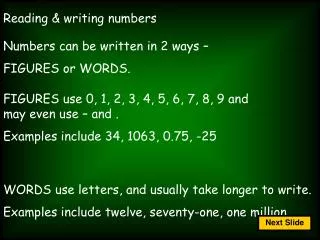 Reading &amp; writing numbers