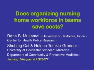 does organizing nursing home workforce in teams save costs