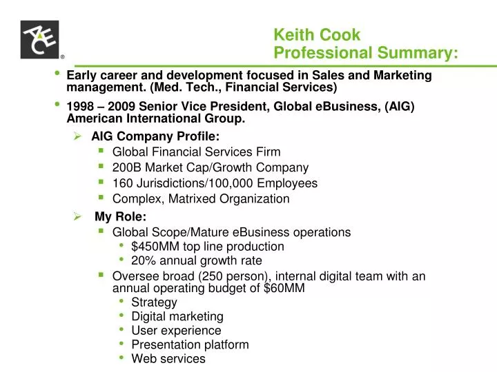 keith cook professional summary