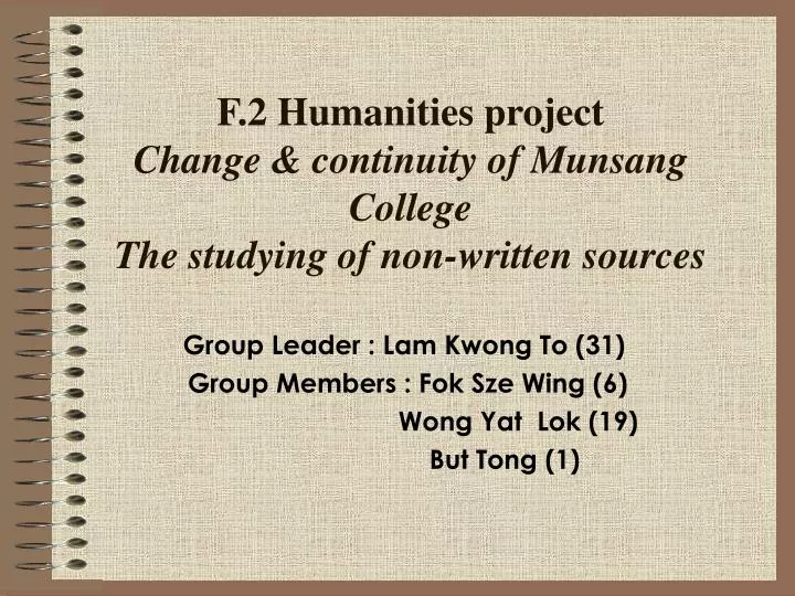 f 2 humanities project change continuity of munsang college the studying of non written sources