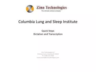Columbia Lung and Sleep Institute Quick Steps Dictation and Transcription