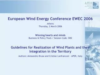 European Wind Energy Conference EWEC 2006 Athens Thursday, 2 March 2006