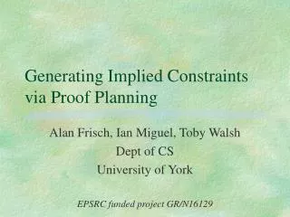 Generating Implied Constraints via Proof Planning