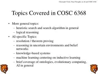 Topics Covered in COSC 6368
