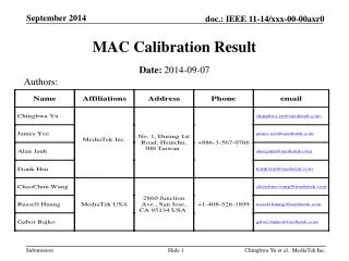 MAC Calibration Result