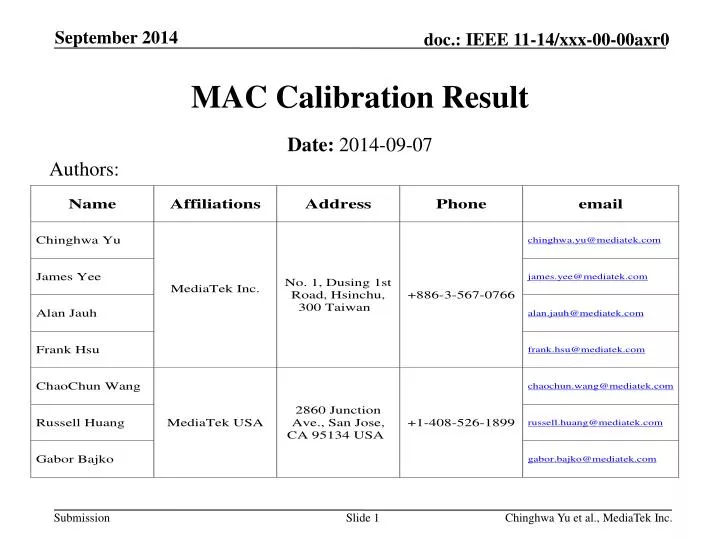 mac calibration result