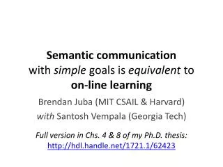 Semantic communication with simple goals is equivalent to on-line learning