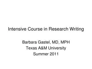 Intensive Course in Research Writing