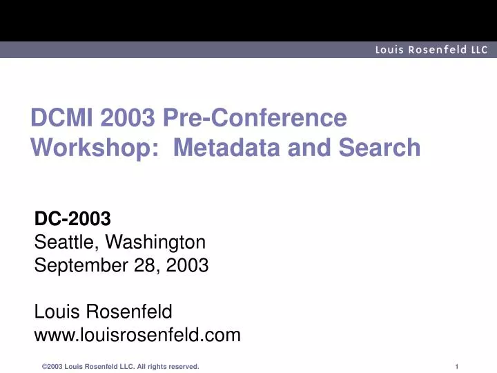 dcmi 2003 pre conference workshop metadata and search