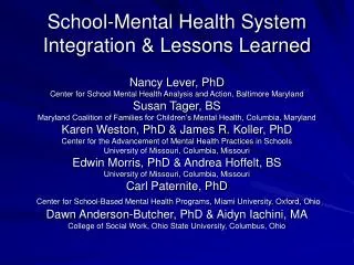 School-Mental Health System Integration &amp; Lessons Learned