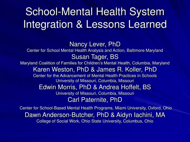 school mental health system integration lessons learned