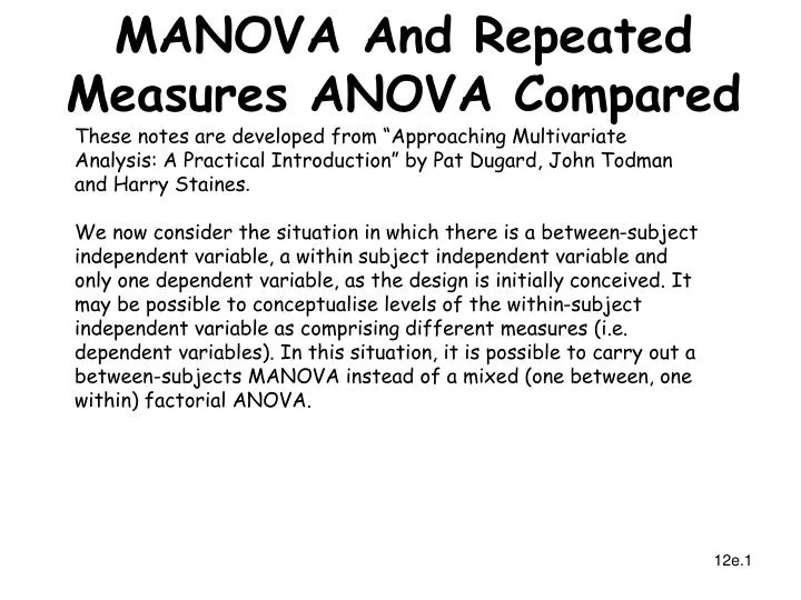 manova and repeated measures anova compared
