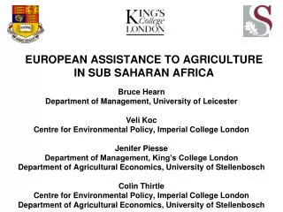 EUROPEAN ASSISTANCE TO AGRICULTURE IN SUB SAHARAN AFRICA